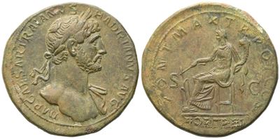 Hadrian (117–138), Sesterzio di Roma (II sec.), bronzo, Fortuna seduta