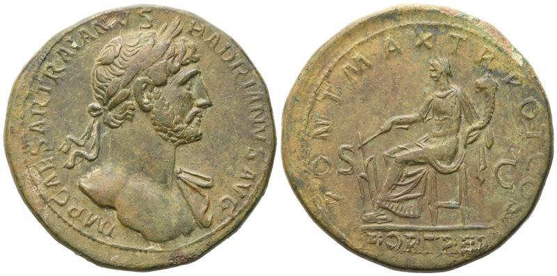 Hadrian (117–138), Sesterzio di Roma (II sec.), bronzo, Fortuna seduta