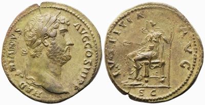 Hadrian, Sestertius/Æ (IVSTITIA), Roma, 136 d.C.