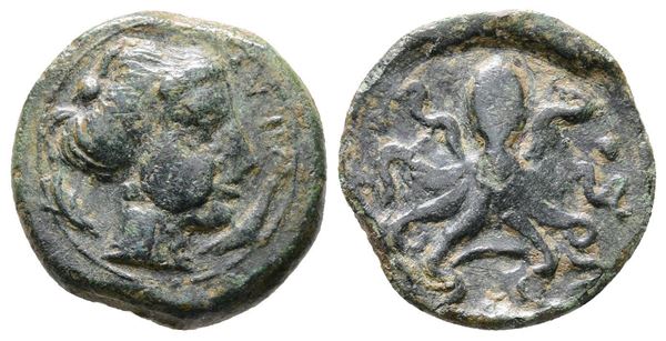 Sicily, Syracuse, c. 435-415 BC. Æ Tetras (15mm, 2.18g).