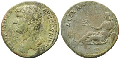 Hadrian, Sestertius (Roma), 134–138 d.C., Æ, busto diademato laureato? (Draped bust) e scena con ...