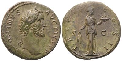 Antoninus Pius, Sestertius di Roma (c. 139 d.C.), bronzo (Æ)