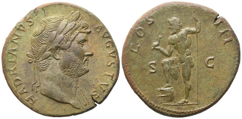 Adriano, Sesterzio con busto laureato (Hadrianus Augustus), Roma, 125-128 d.C.