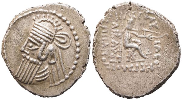 Kings of Parthia, Vologases IV (147-191), Drachm, Ekbatana; AR (4,67 g; 21,5 mm; 12 h)