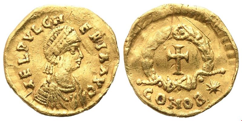Aelia Pulcheria, Tremissis coniato sotto Teodosio II, Costantinopoli, 444