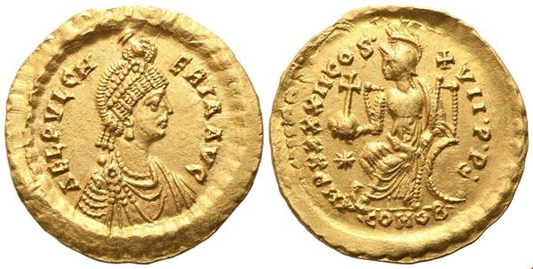 Aelia Pulcheria, Solidus struck under Theodosius II, Constantinople, 442-443; AV (4,41 g; 20,5 mm; 1 h)