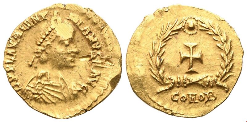 Valentiniano III (425–455), Tremissis monetale, Mediolanum, 430–455