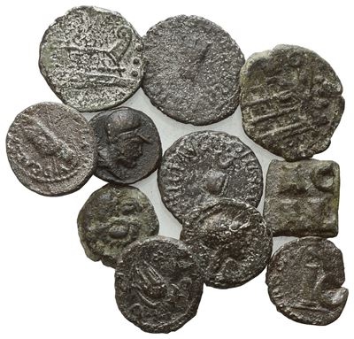 Lot Of 10 Æ Coins And 1 Tessera To Be Catalogued. Lot To Be Sold As Is, No Returns.