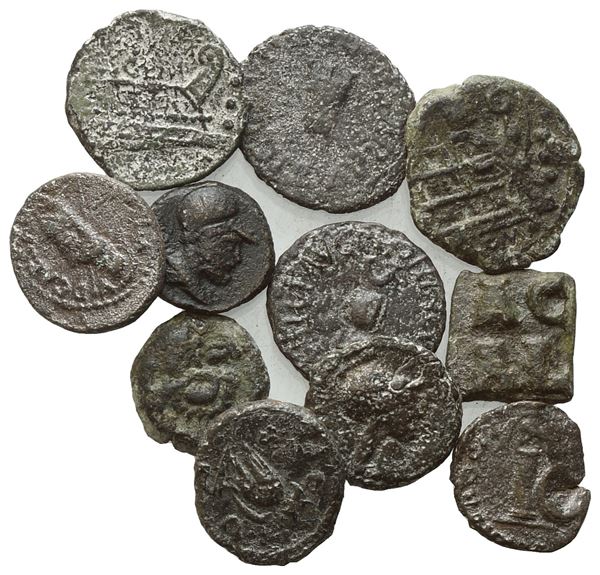  Lot of 10 Æ coins and 1 tessera to be catalogued. Lot to be sold as is, no returns.