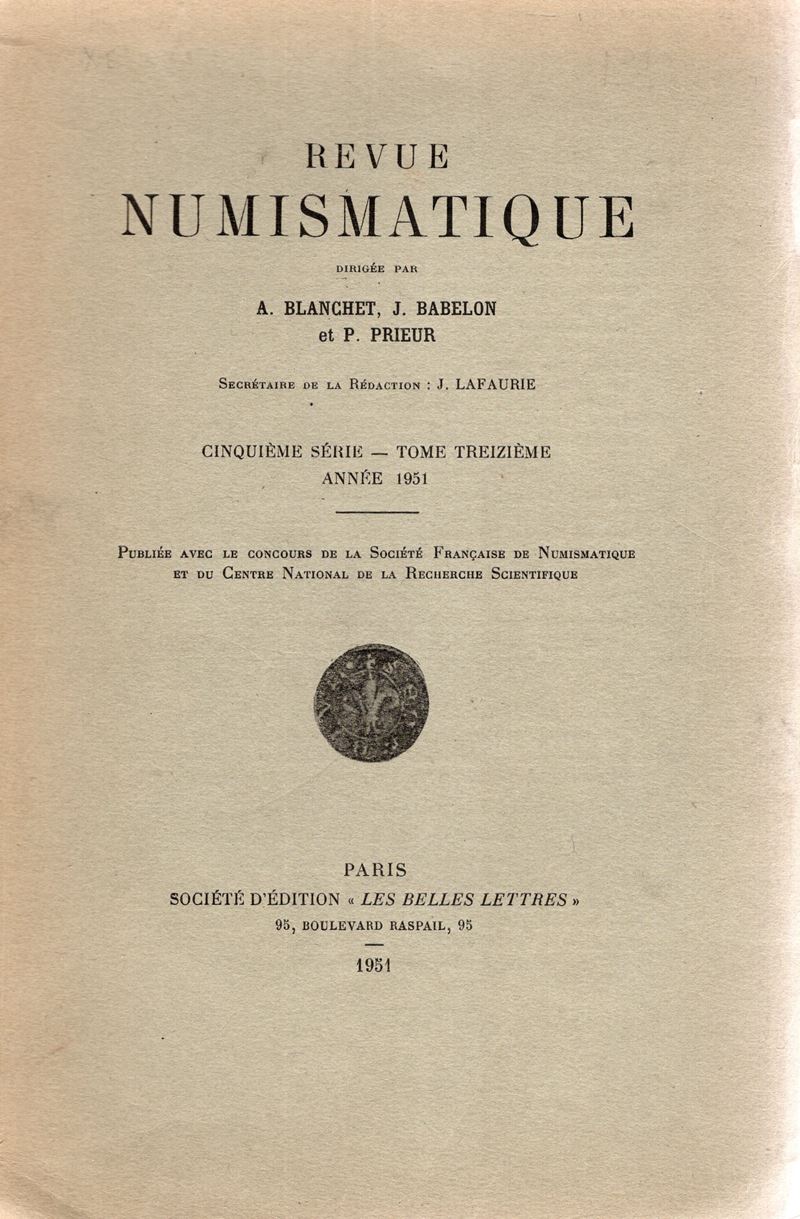 Revue Numismatique - Paris, 1951. Pp 173, Tavole 8. Brossura Ed. Sciupata, Interno Ancora Intonso...