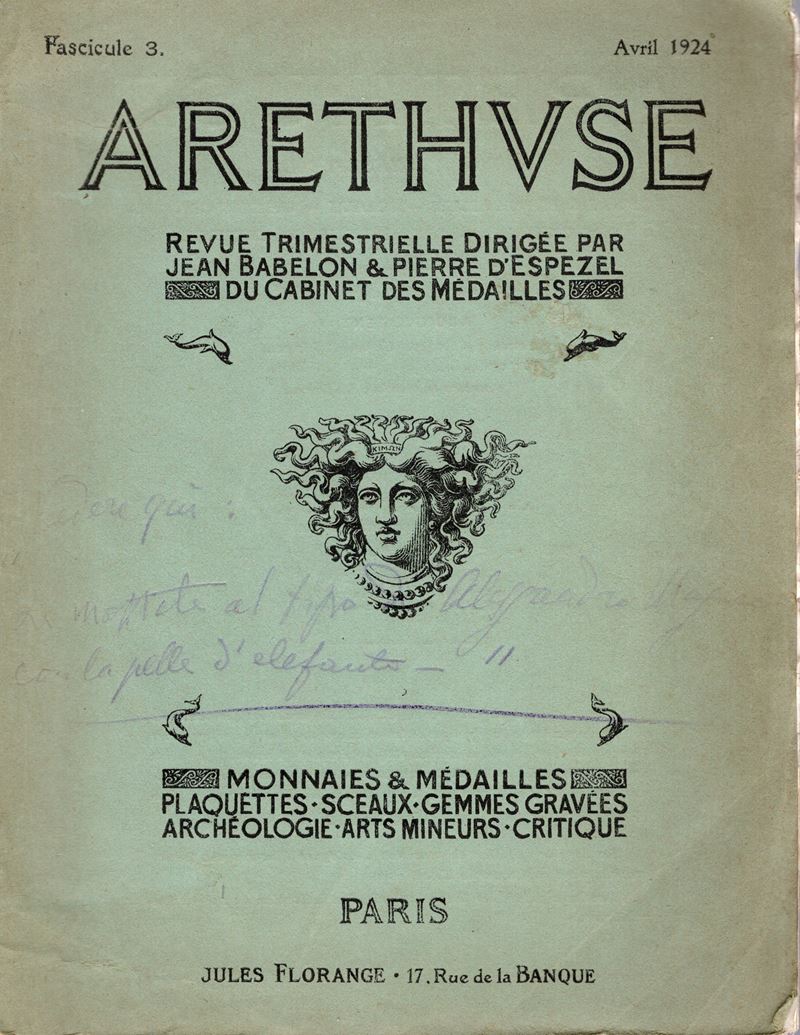 Arethvse. - Fascicule 3 - Avril, 1924. Babelon E. Alexandre Ou L'afrique?. Etude D'iconographie D...