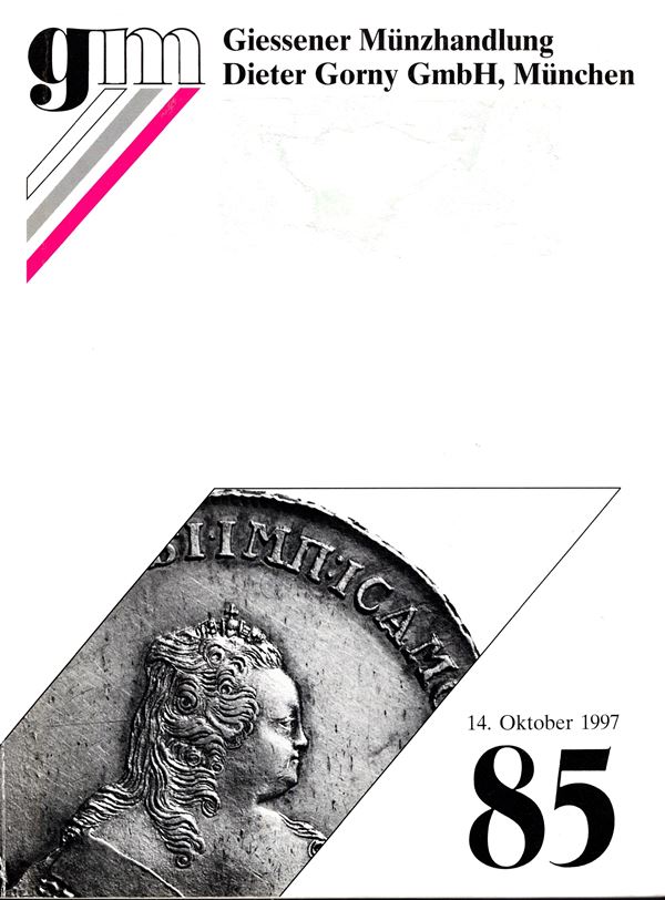 GIESSENER Munz. Gorny Dieter. - Auktion, 85. Munchen, 14 - Oktober, 1997. Russland, sammlung Heiberg. Pp 99,  nn. 1177, tutti illustrati. Rilegatura editoriale sciupata, interno ottimo stato, raro e importante vendita di monete russe.