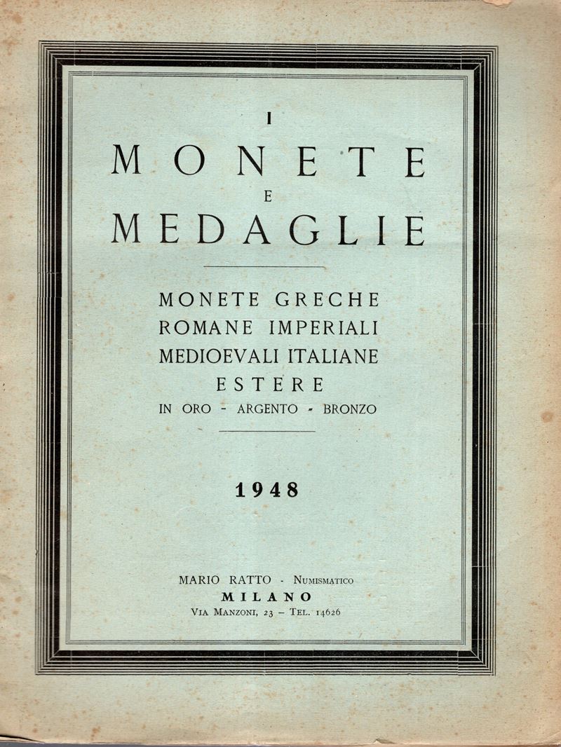 Ratto Mario – Milano, 1948. List i At Fixed Prices. Greek, Roman Imperial, Italian And Foreign Me...