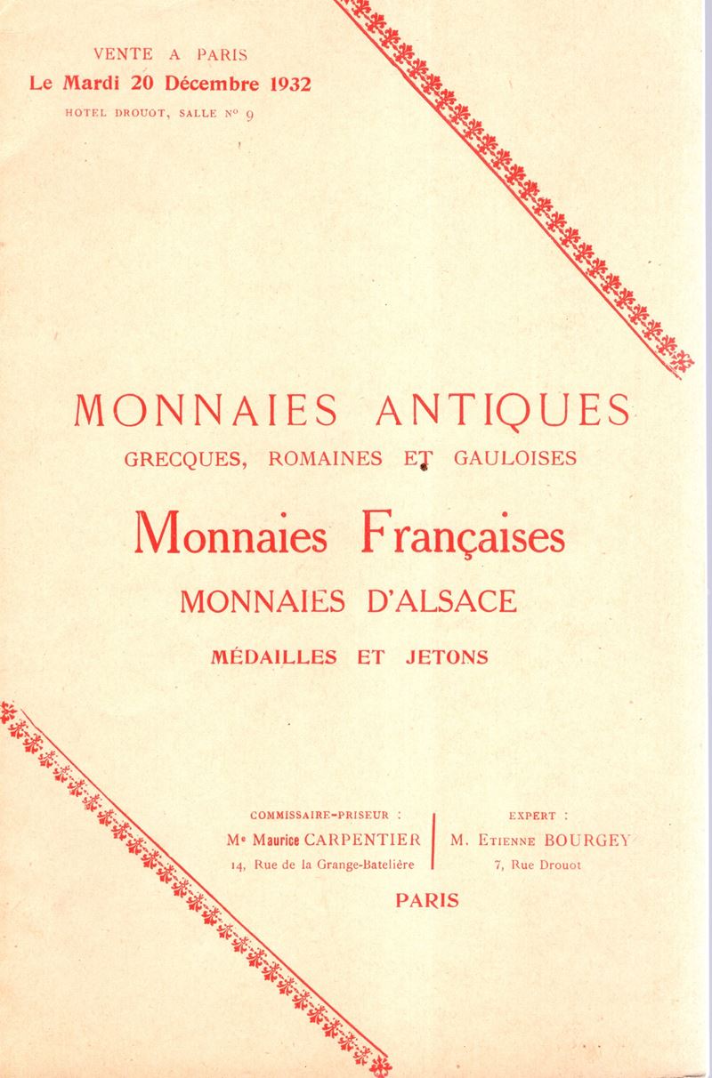 Bourgey Etienne - Paris, 20 - Decembre 1932. Monnaies Antiques Grecques, Romaines, Et Gauloise. M...