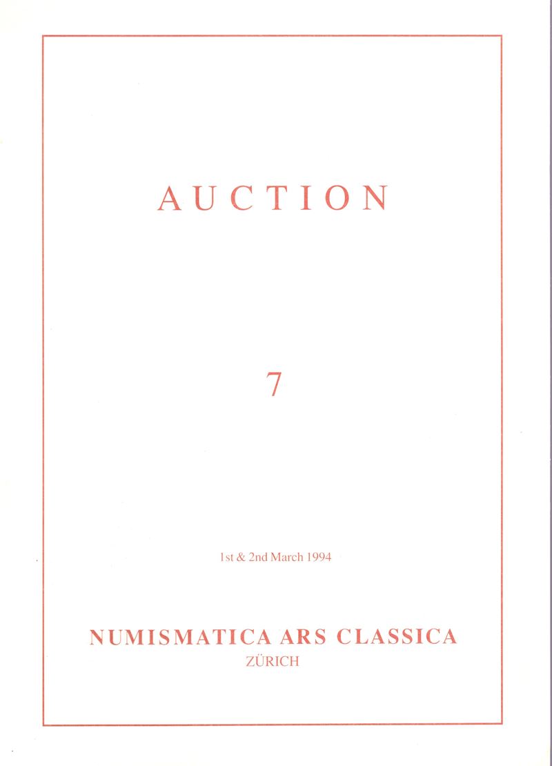 Numismatica Ars Classica Ag. Auction 7. Zurich, 1-2 - March, 1994. Etruscan, Greek & Roman Coins....