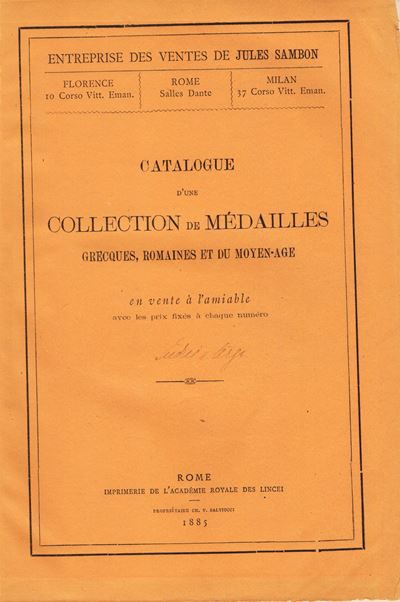 Sambon Jules – Roma 1885. Catalogues a Prix Fixes D’une Collection De Medailles Grecques, Romaine...