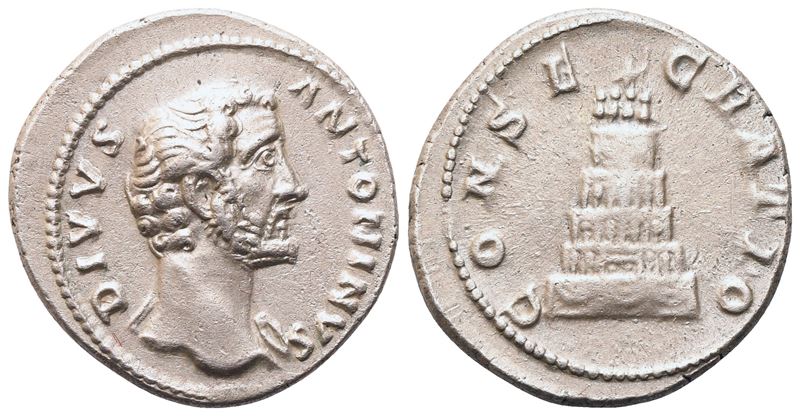 Anonimo romano, Divus Antoninus Pius, Denario coniato a Roma sotto Marco Aurelio e Lucio Vero (16...