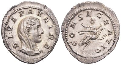 Diva Paulina (died before 235), Denario con busto velato e panneggiato, Roma, 236-238