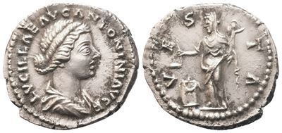 Lucilla Augusta (164-182), Denario in argento battuto a Roma (161-162) sotto Marco Aurelio e Luci...