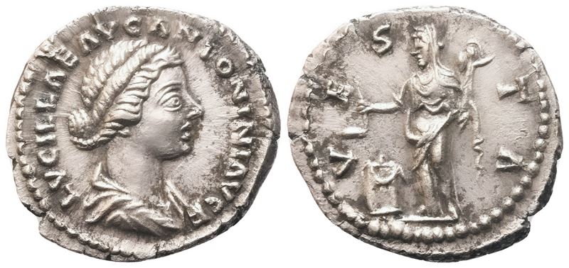 Lucilla Augusta (164-182), Denario in argento battuto a Roma (161-162) sotto Marco Aurelio e Luci...