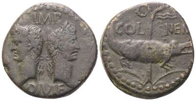Augustus, As con Agrippa e testa frontale (Nemausus, Gaul), c. 9–3 a.C., bronzo