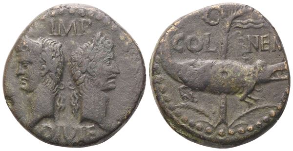 Augustus (27 BC-14 AD), with Agrippa, As, Nemausus (Gaul), c. 9-3 BC; Æ (12,60 g; 26,7 mm; 12 h)