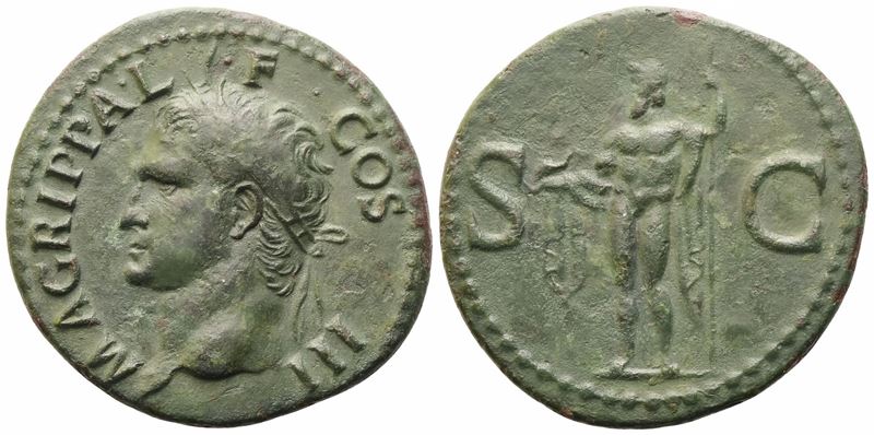 Agrippa (died 12 BC), As struck under Gaius (37-41), Rome; Æ (11 g; 29 mm; 6 h)