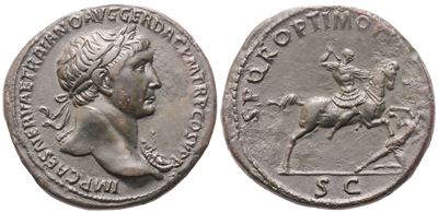 Traiano (117–138), Sesterzio (Sestertius) di Roma, 103–111; Æ, busto laureato, 25,09 g