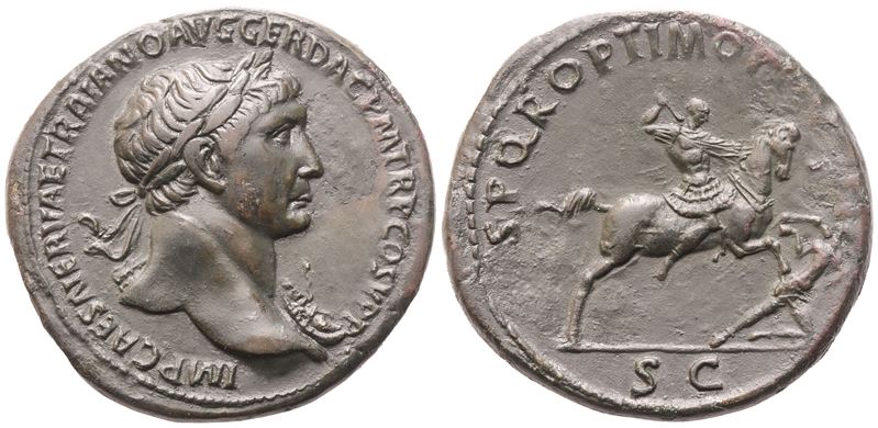 Traiano (117–138), Sesterzio (Sestertius) di Roma, 103–111; Æ, busto laureato, 25,09 g