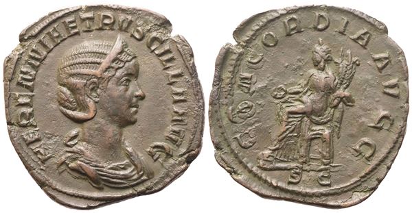 Herennia Etruscilla Augusta (249-251), Sestertius struck under Trajan Decius, Rome, 249-251; Æ (14,97 g; 31 mm; 12 h)