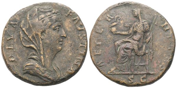 Diva Faustina I (died 141), Sestertius struck under Antoninus Pius, Rome, post 141; Æ (21,22 g; 30,3 mm; 12 h)
