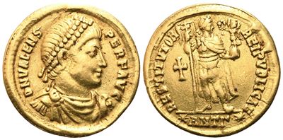Valens, Solidus con busto diademato e Vittoria, Antiochia (364)