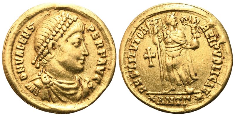 Valens, Solidus con busto diademato e Vittoria, Antiochia (364)