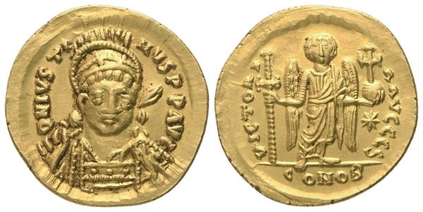 Justin I (518-527), Solidus, Constantinopolis, c. 522-527; AV (4,45 g; 19,5 mm; 6 h)