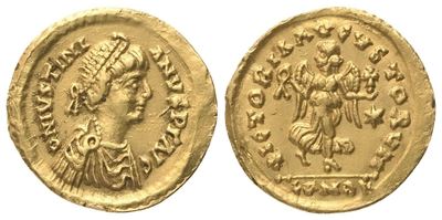 Justinian I (527–565), Tremisse in oro, Roma o Ravenna, c. 530–539
