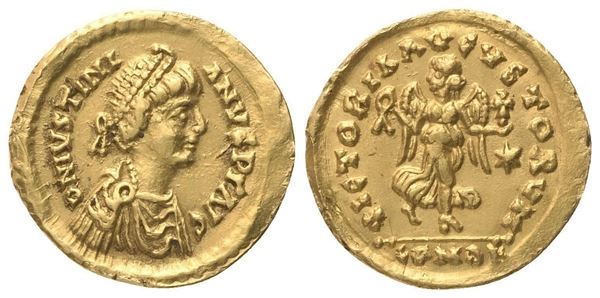 Justinian I (527-565), Tremissis, Constantinople; AV (1,49 g; 15,3 mm; 6 h)