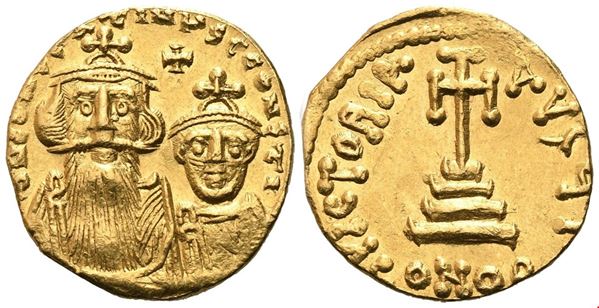 Constans II (641-668) with Constantine IV, Solidus, Constantinople; AV (4,37 g; 18,7 mm; 7 h)