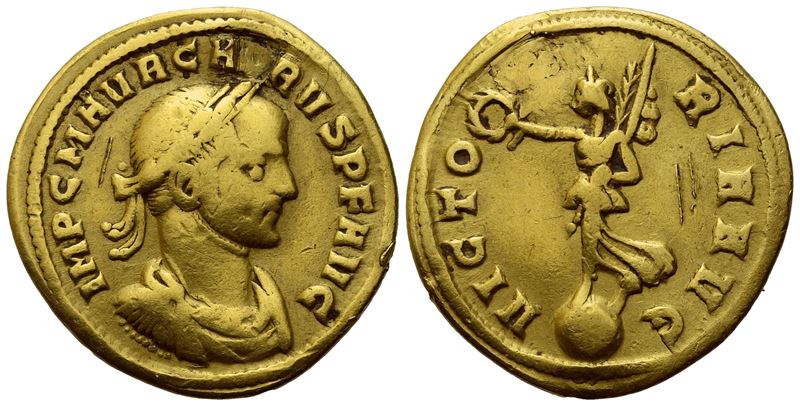 Carus (282-285), Aureus, Siscia, 282-283; Av (4,48 G; 18,4 MM; 12 H)