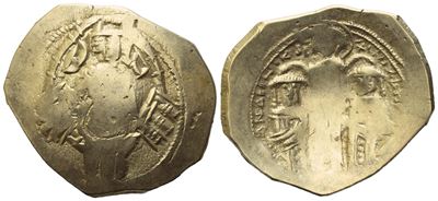 Moneta bizantina, Andronico II Paleologo e Michele IX, hyperpyron (Constantinople), con Cristo e ...
