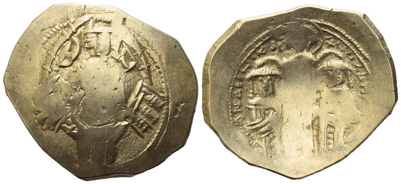 Moneta bizantina, Andronico II Paleologo e Michele IX, hyperpyron (Constantinople), con Cristo e ...