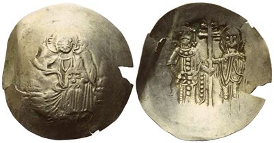Manuel i Comnenus (1143-1180); Aspron Trachy, Constantinople; El (1,76 G; 26,2 MM; 6 H).