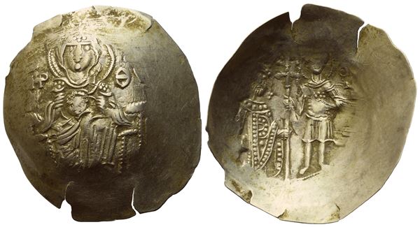 Manuel I Comnenus (1143-1180); Aspron Trachy; Thessalonica mint.  EL (1,81 g; 27 mm; 6 h).
