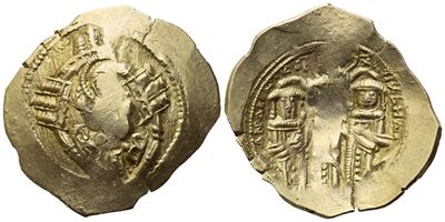 Anonimo bizantino, Andronico II con Michele IX (1295–1320), hyperpyron nomisma con iscrizioni del...