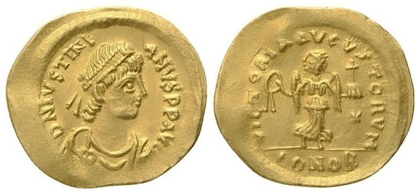 Justinian I (527-565), Tremissis, Constantinopolis; AV (1,49 g; 16,2 mm; 6 h)