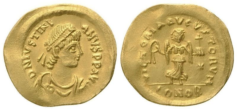 Giustiniano I (527-565), Tremisse di Costantinopoli, AV
