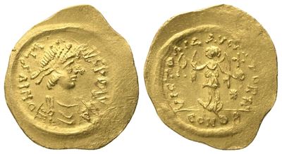 Justino II (565–578), Tremissis di Costantinopoli, AV
