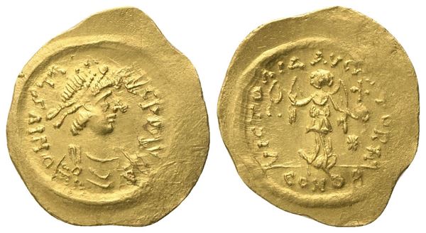 Justin II (565-578), Tremissis, Constantinopolis; AV (1,45 g; 17 mm; 6 h)