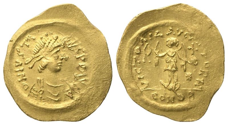 Justino II (565–578), Tremissis di Costantinopoli, AV