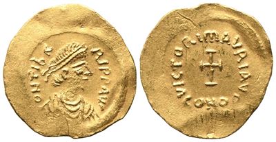 Maurice Tiberius (582–602), Tremissis di Costantinopoli, AV