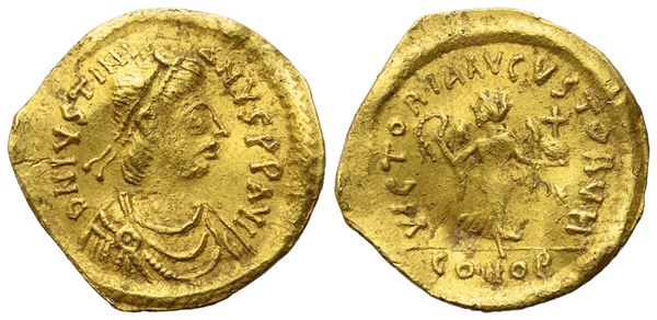Justinian I (527-565), Tremissis, Constantinople; AV (1,40 g; 15,2 mm; 6 h)